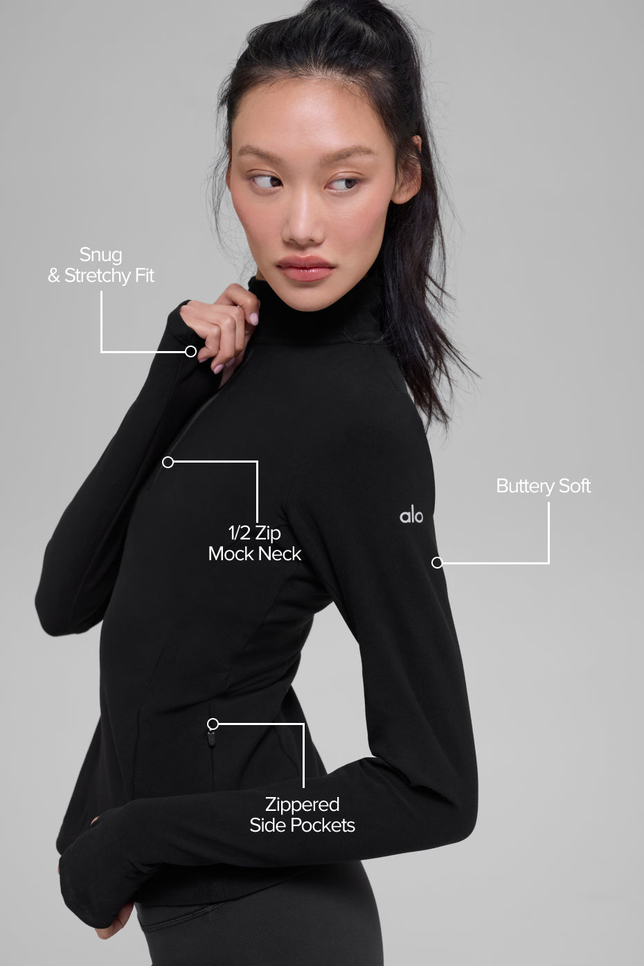 alo Alosoft 1/2 Zip Rapid Pullover - Black