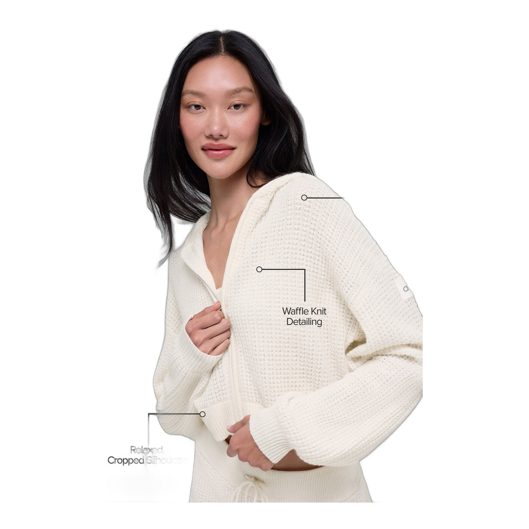 alo Cashmere Plush Waffle Full Zip Hoodie - Ivory