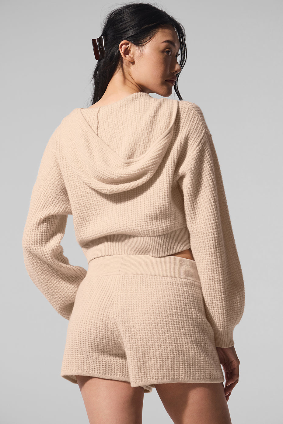 alo Cashmere Plush Waffle Full Zip Hoodie - Macadamia Blush