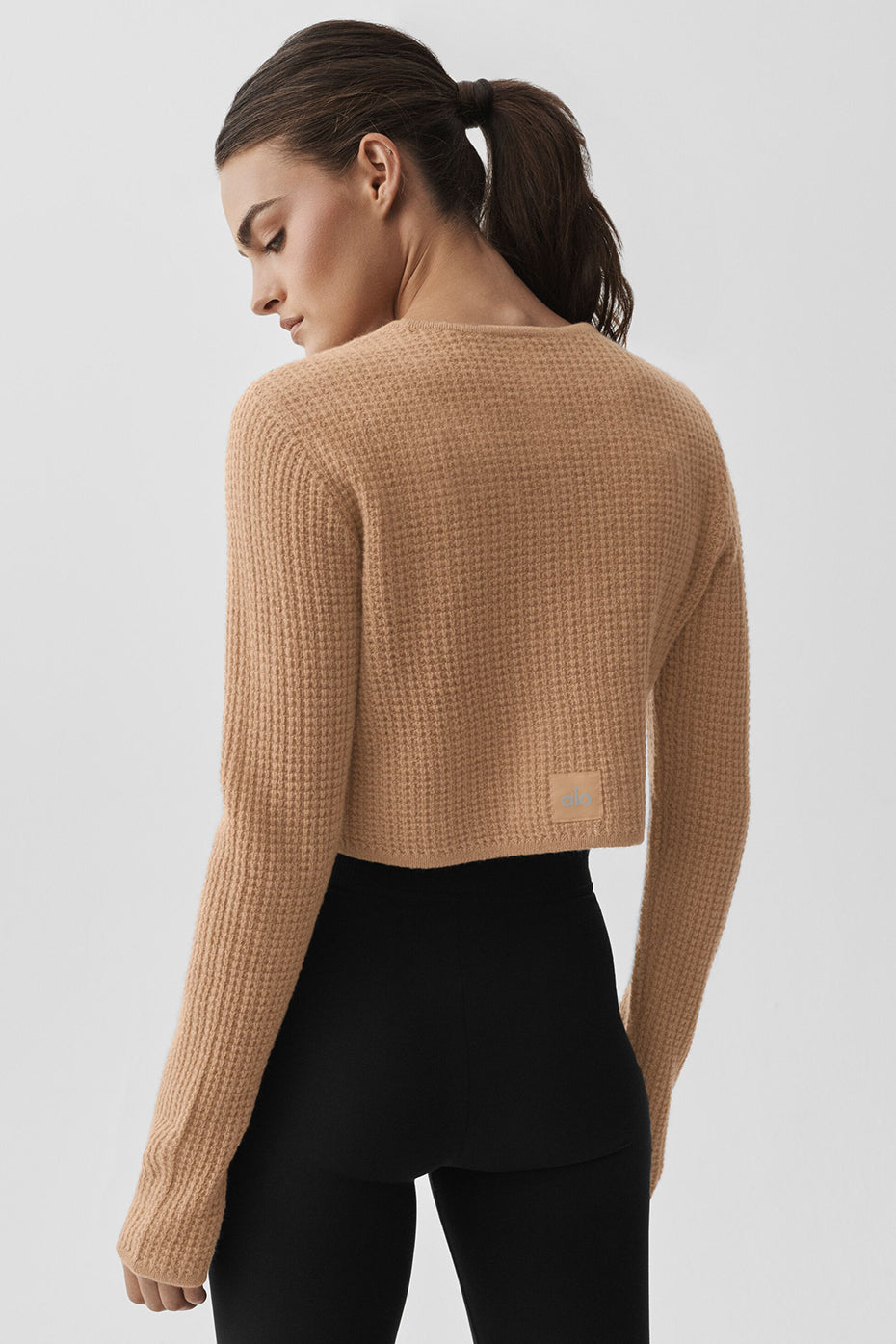 alo Cashmere Plush Waffle Cropped Long Sleeve - Toasted Almond
