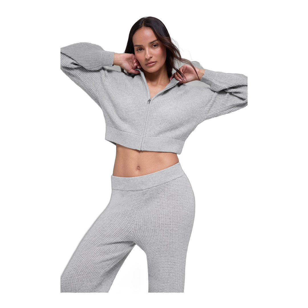 alo Cashmere Plush Waffle Full Zip Hoodie - Athletic Heather Grey
