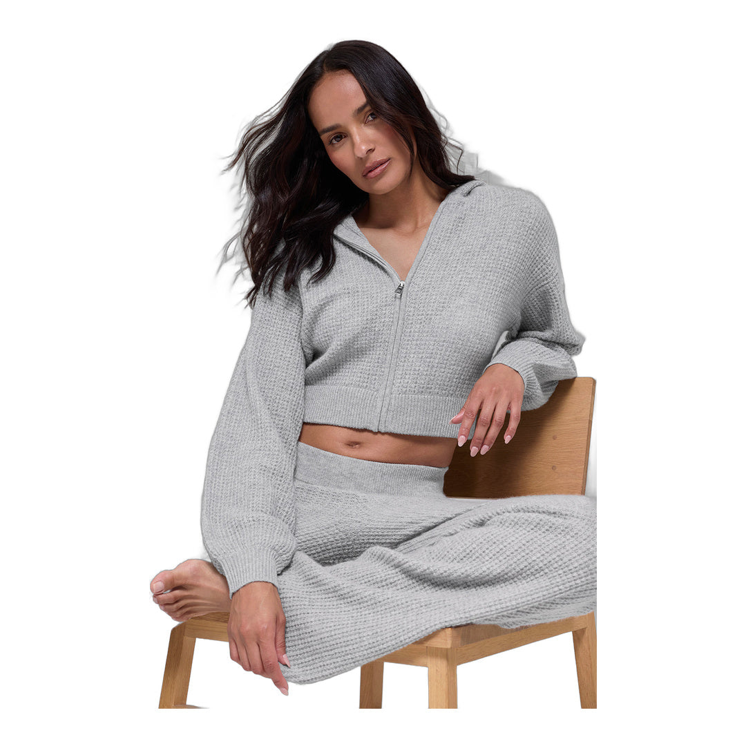 alo Cashmere Plush Waffle Full Zip Hoodie - Athletic Heather Grey