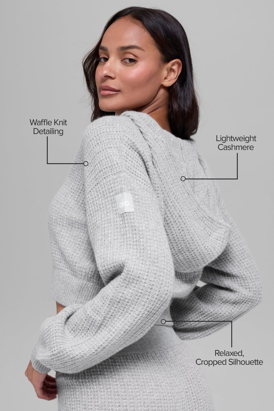 alo Cashmere Plush Waffle Full Zip Hoodie - Athletic Heather Grey