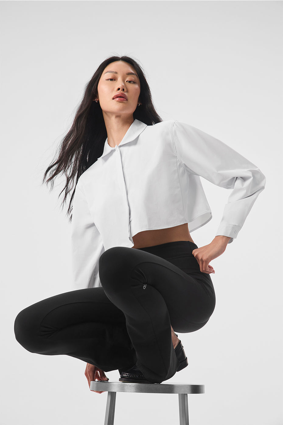 alo Cropped Take Me Out Button Up - White