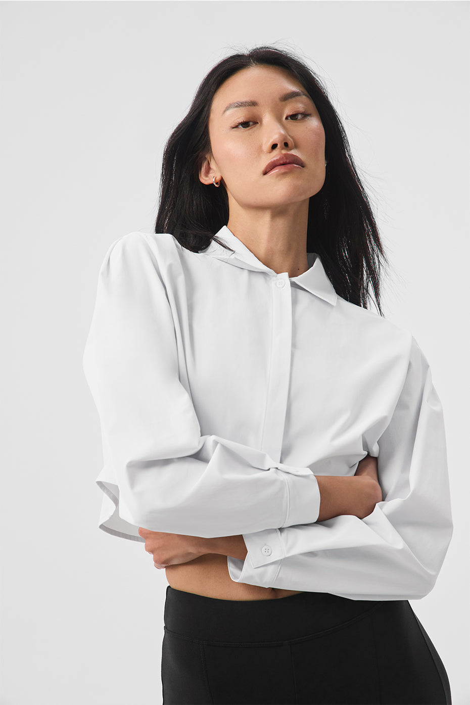 alo Cropped Take Me Out Button Up - White