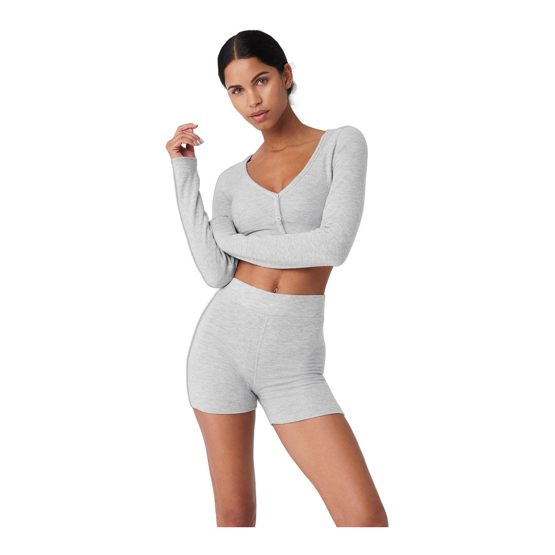 alo Alolux Cropped Me Time Cardigan - Athletic Heather Grey
