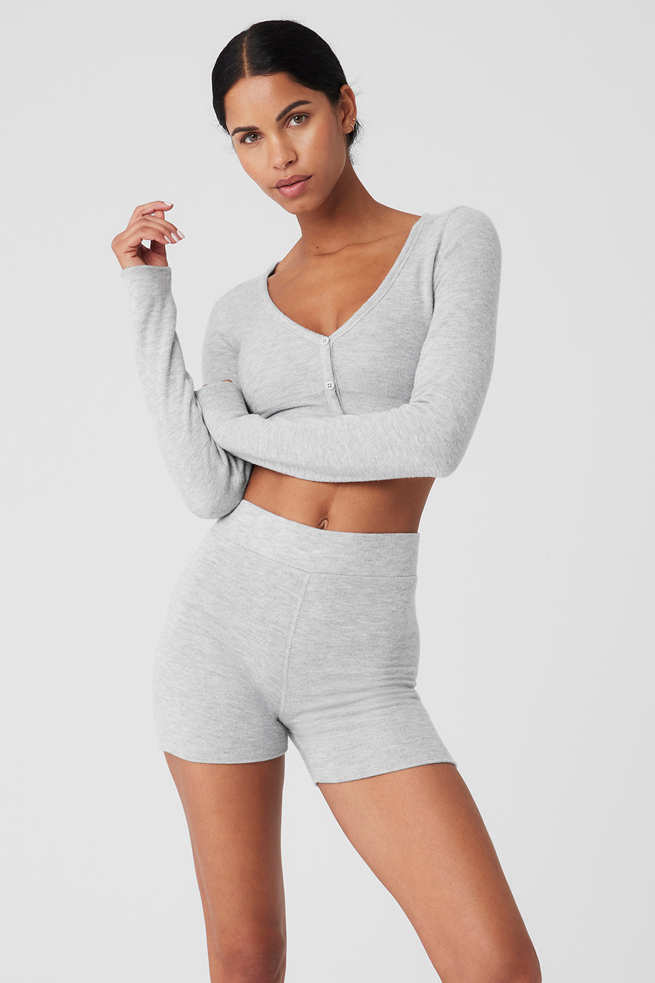 alo Alolux Cropped Me Time Cardigan - Athletic Heather Grey