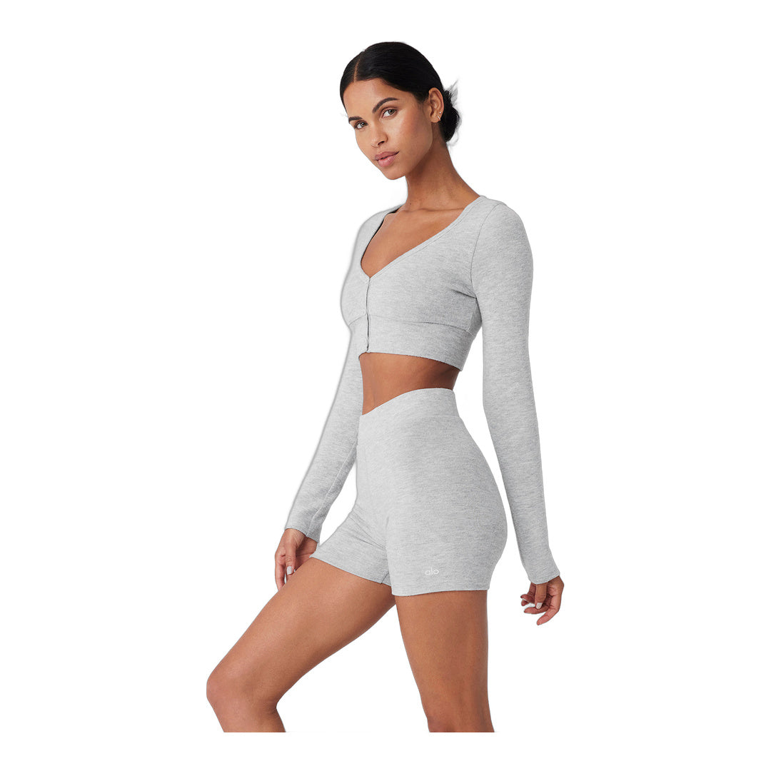 alo Alolux Cropped Me Time Cardigan - Athletic Heather Grey