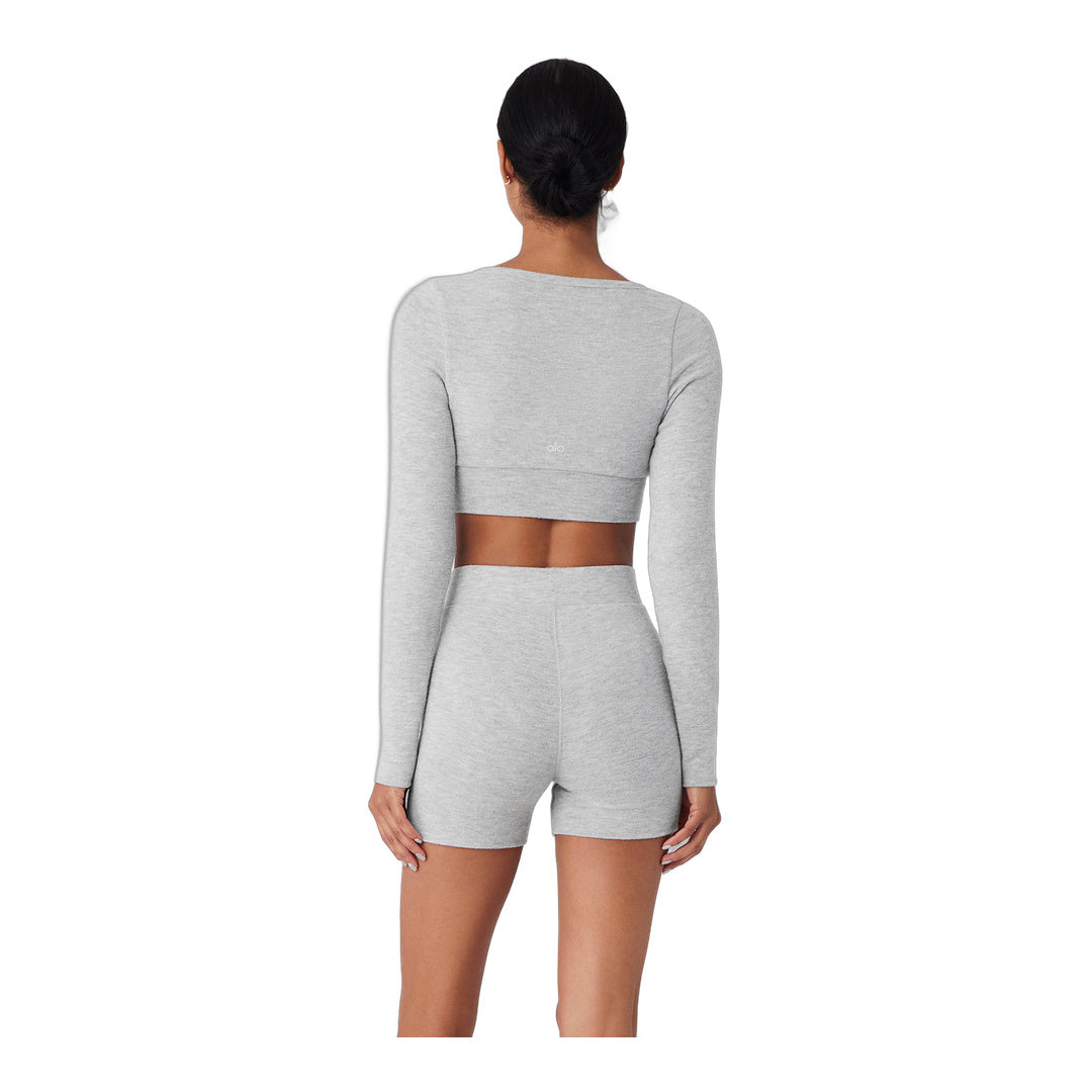 alo Alolux Cropped Me Time Cardigan - Athletic Heather Grey