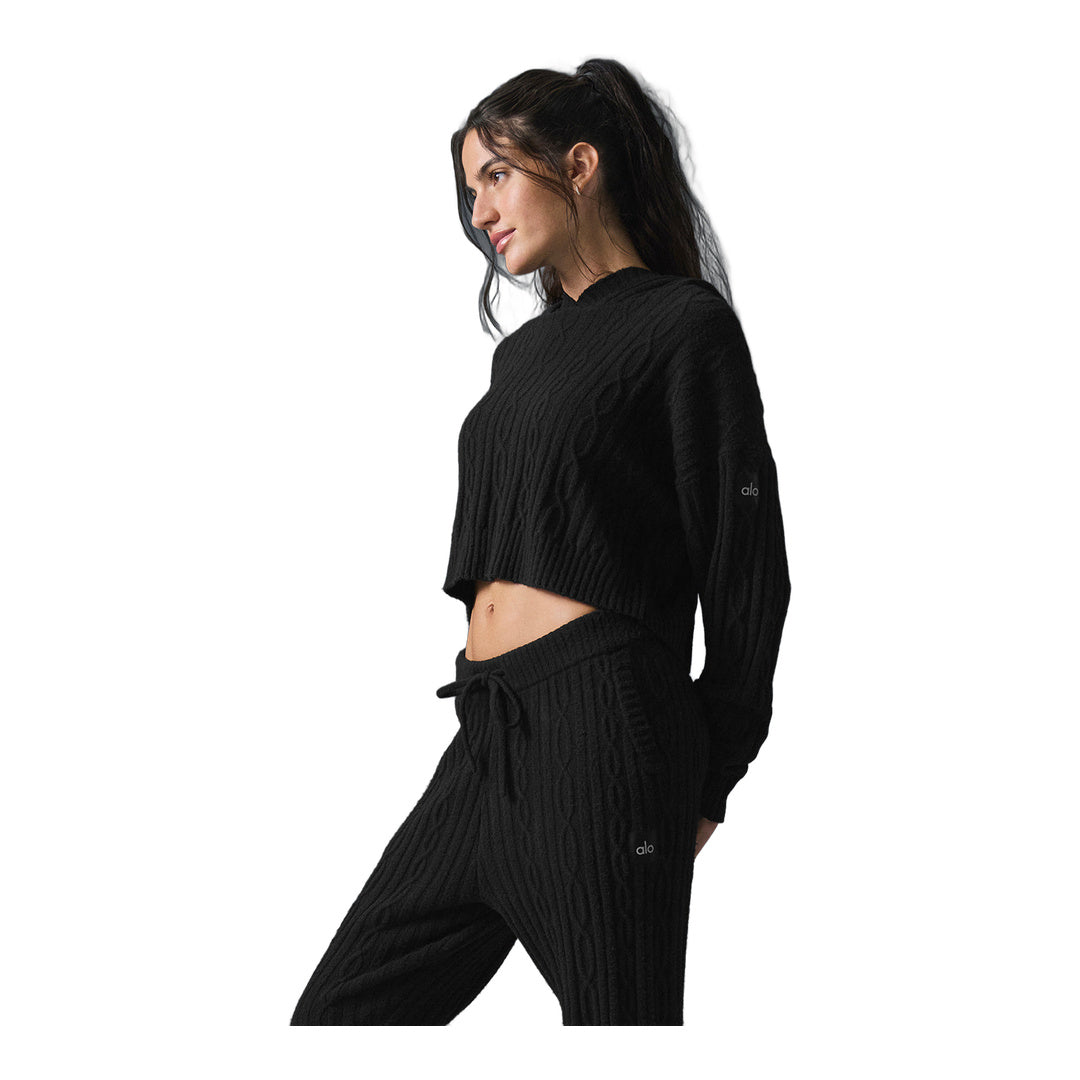 alo Cable Knit Winter Bliss Hoodie - Black