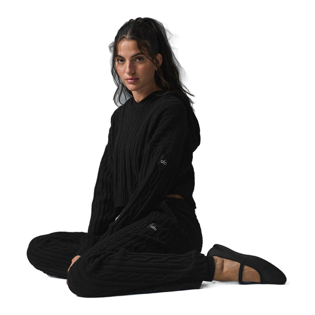 alo Cable Knit Winter Bliss Hoodie - Black