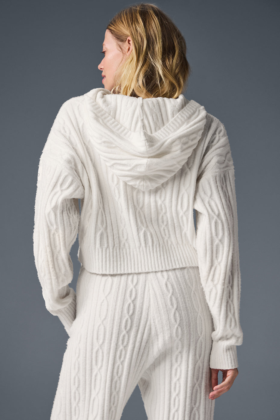 alo Cable Knit Winter Bliss Hoodie - Ivory