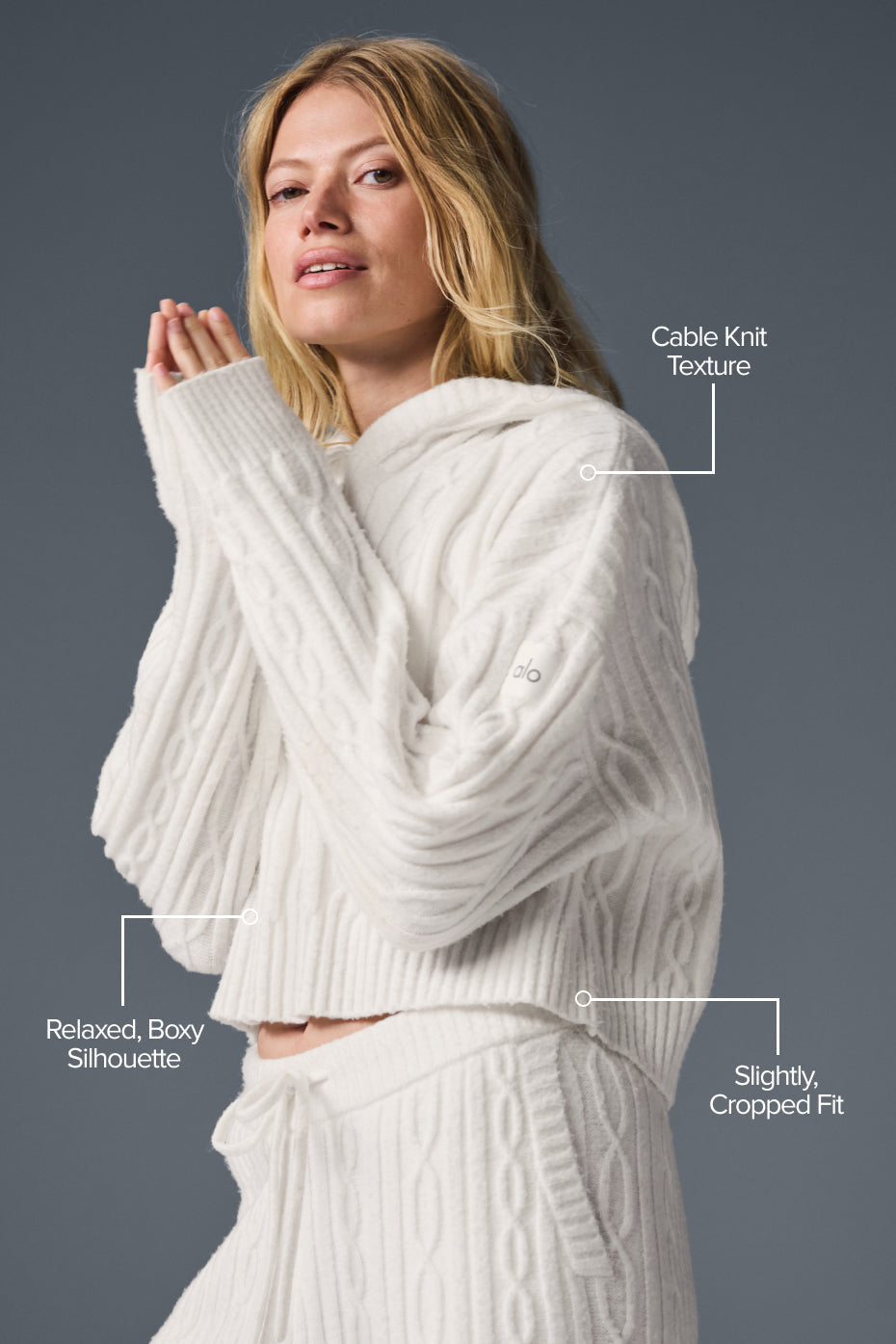 alo Cable Knit Winter Bliss Hoodie - Ivory