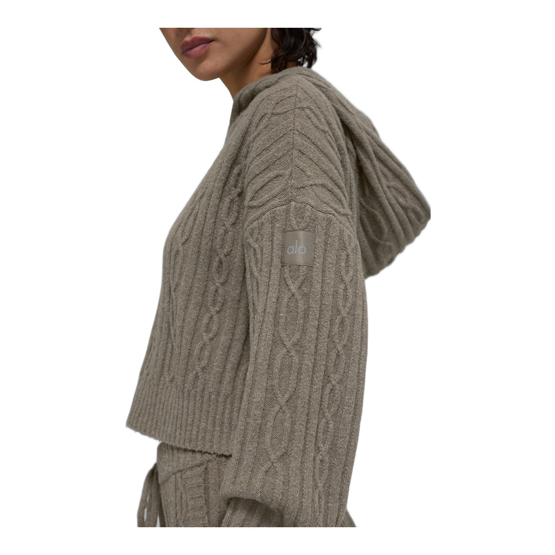 alo Cable Knit Winter Bliss Hoodie - Light Cocoa
