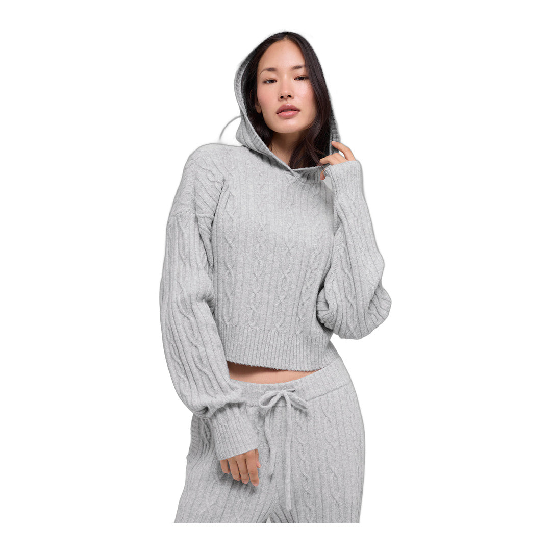 alo Cable Knit Winter Bliss Hoodie - Athletic Heather Grey