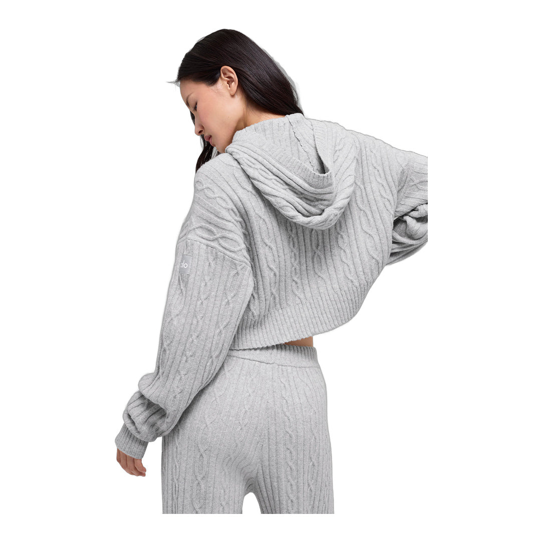 alo Cable Knit Winter Bliss Hoodie - Athletic Heather Grey
