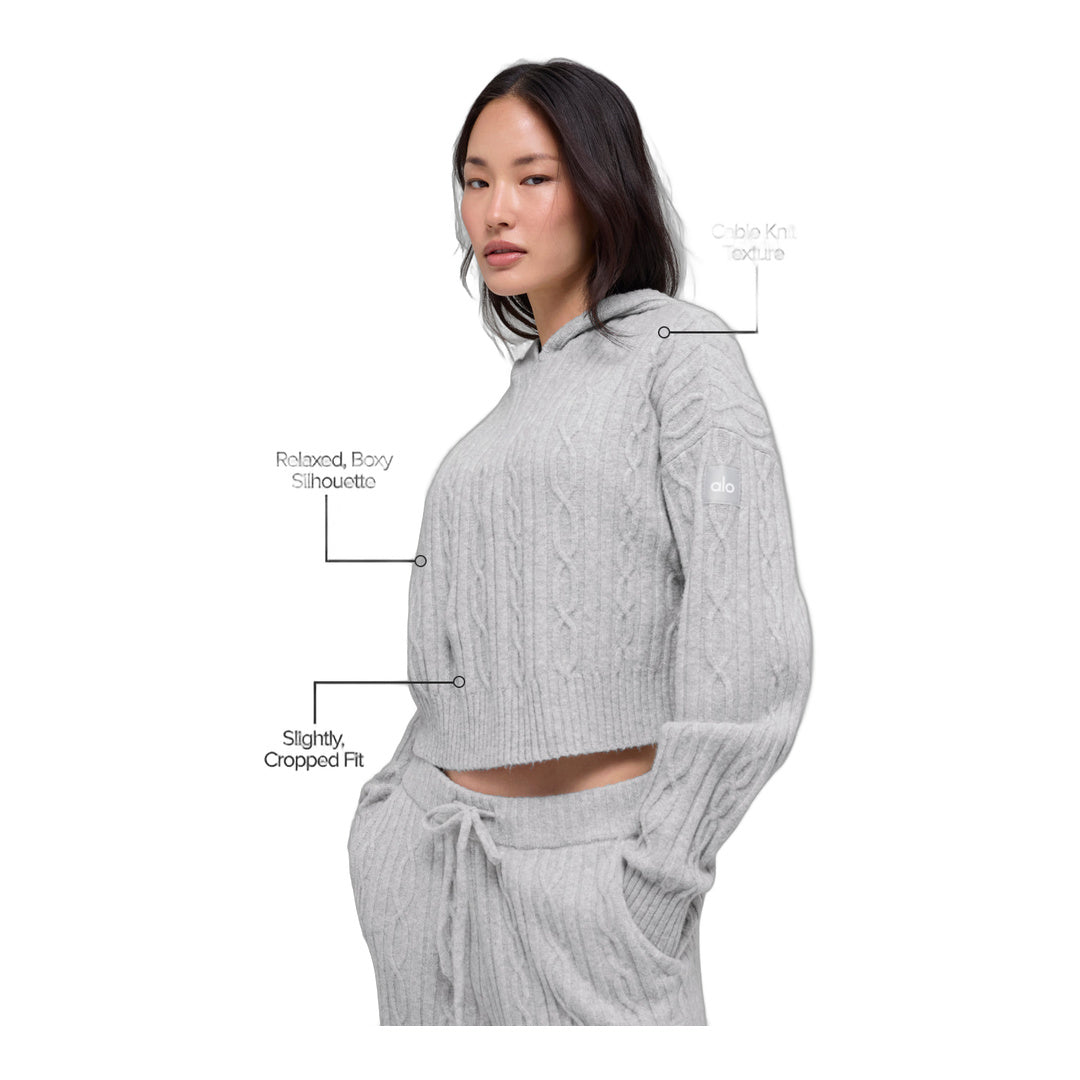 alo Cable Knit Winter Bliss Hoodie - Athletic Heather Grey