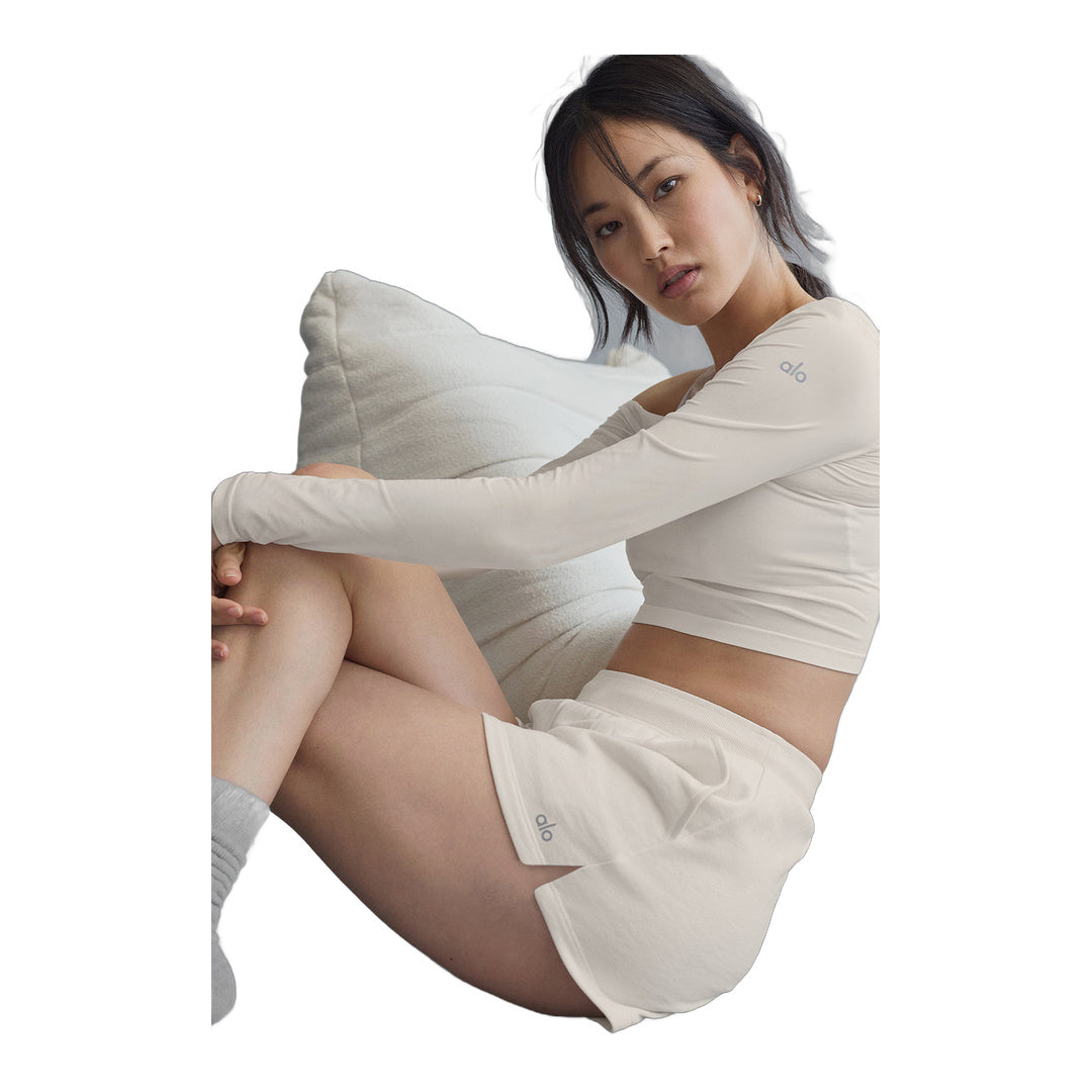alo Asymmetric Sheer Glow Long Sleeve - Ivory