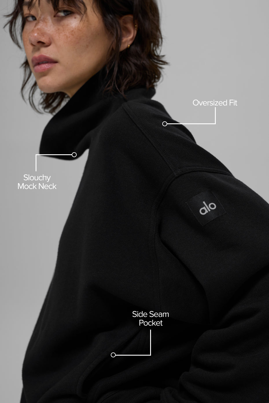 alo Hazy Mock Neck Pullover - Black