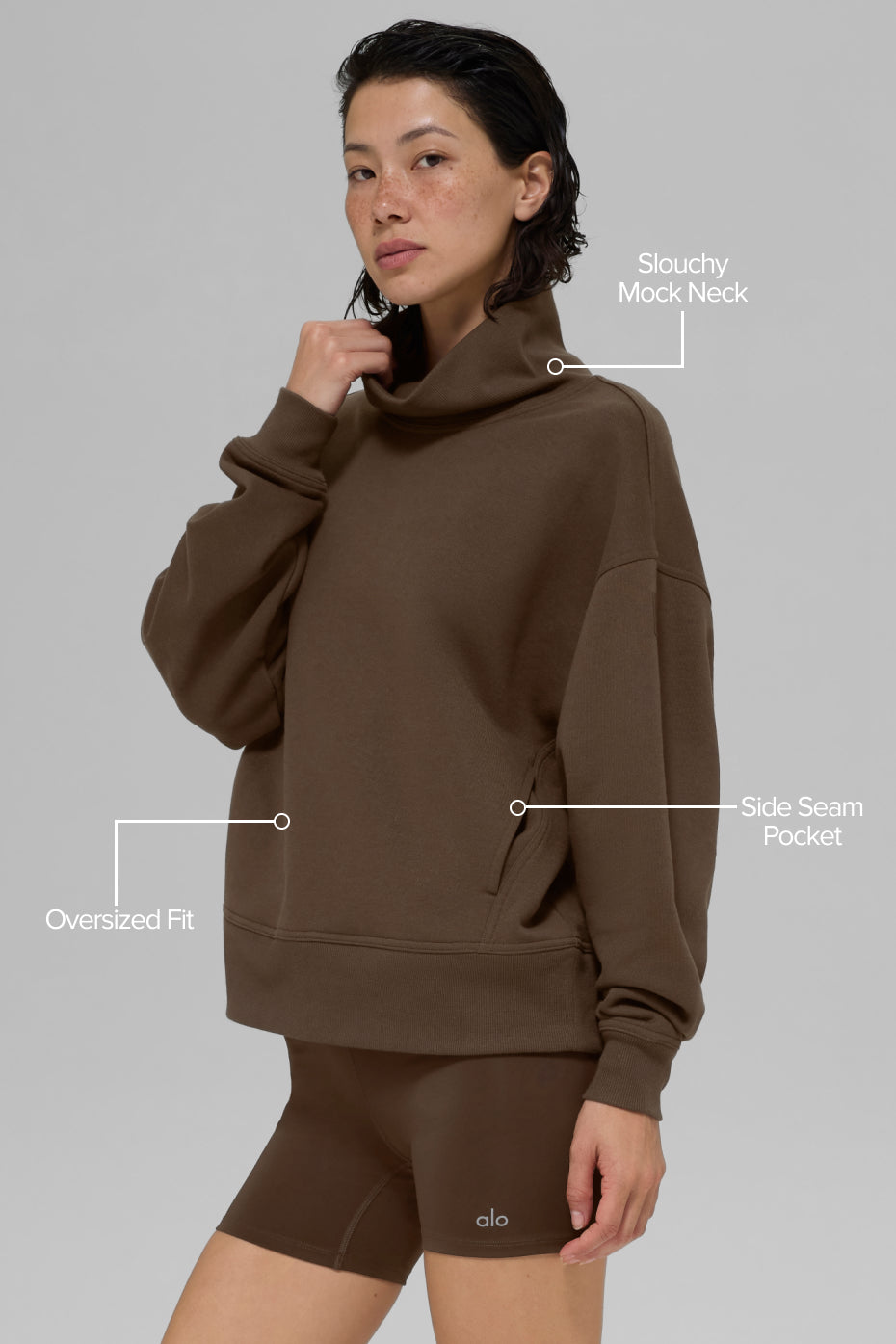alo Hazy Mock Neck Pullover - Espresso