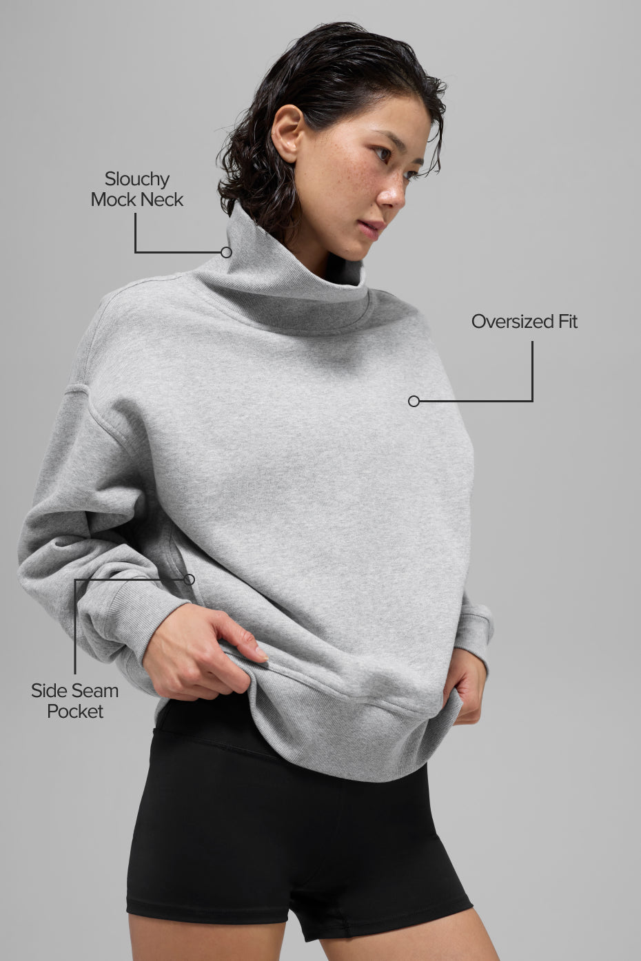 alo Hazy Mock Neck Pullover - Athletic Heather Grey