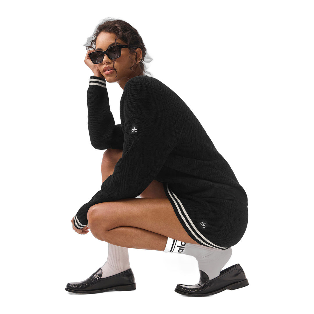 alo Tennis Club Sweater Knit Cardigan - Black/Ivory
