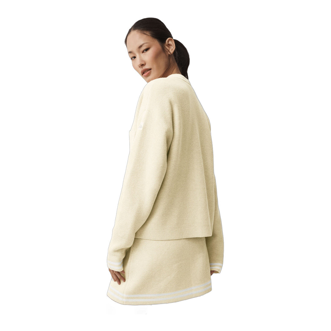 alo Tennis Club Sweater Knit Cardigan - Oatmeal/White