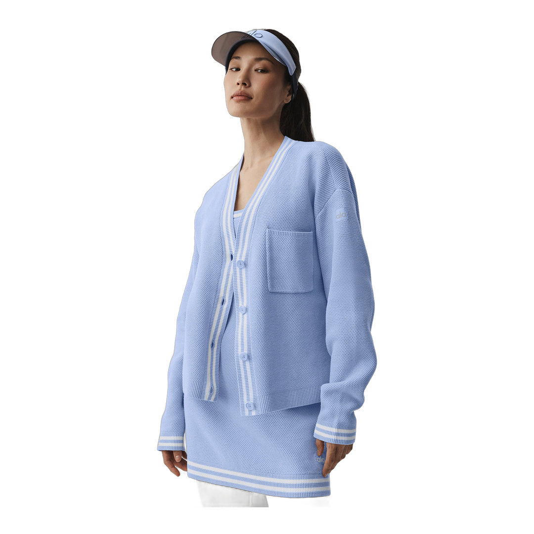 alo Tennis Club Sweater Knit Cardigan - Light Provence Blue/White