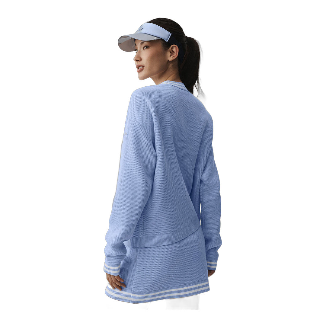 alo Tennis Club Sweater Knit Cardigan - Light Provence Blue/White