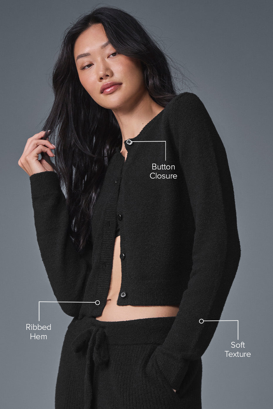 alo Snuggle Up Sweater Cropped Cardigan - Black