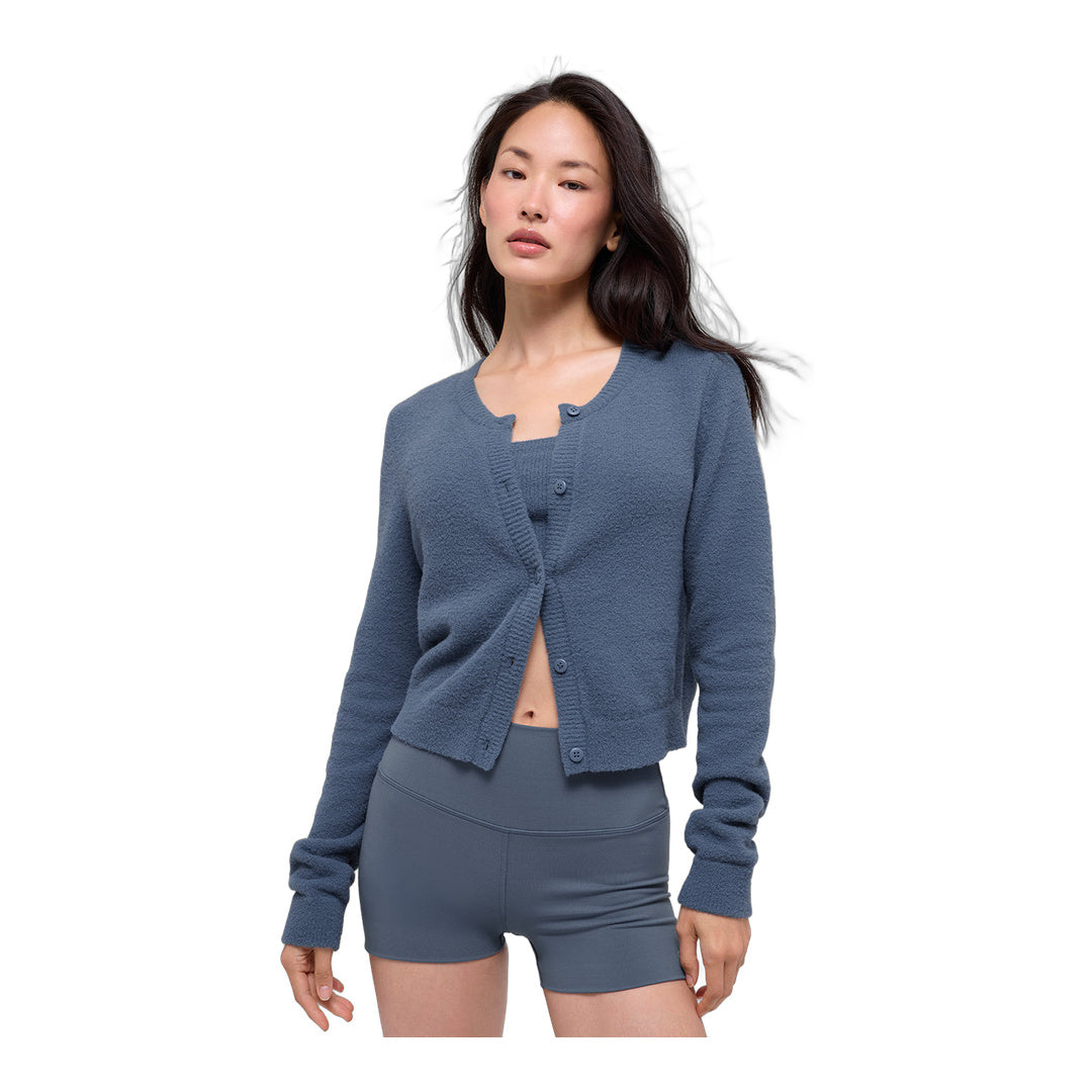 alo Snuggle Up Sweater Cropped Cardigan - Bluestone