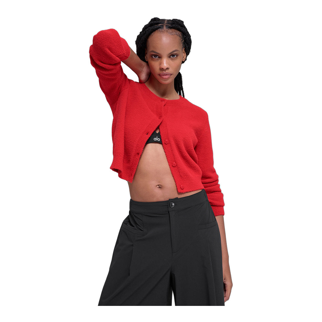 alo Snuggle Up Sweater Cropped Cardigan - Bright Red