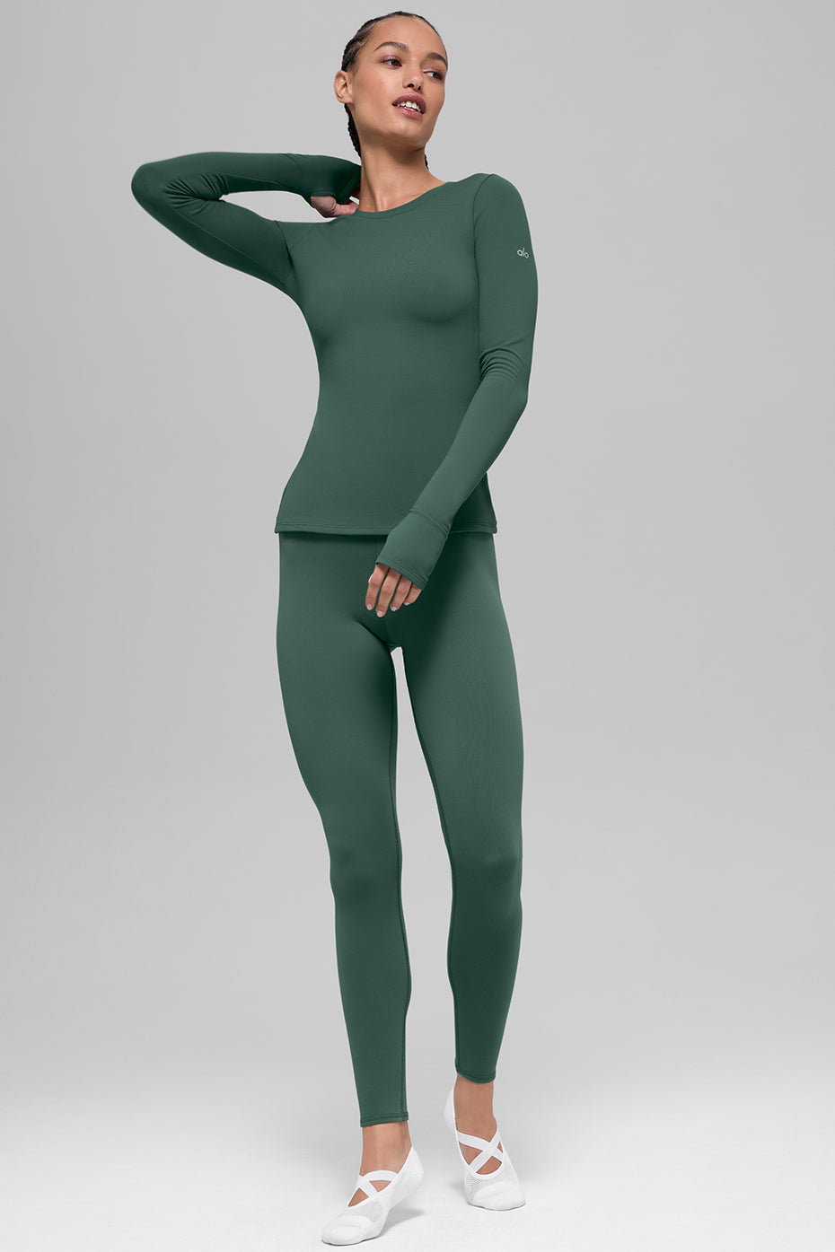 alo Airbrush Winter Warm Nocturne Long Sleeve - Clover Green