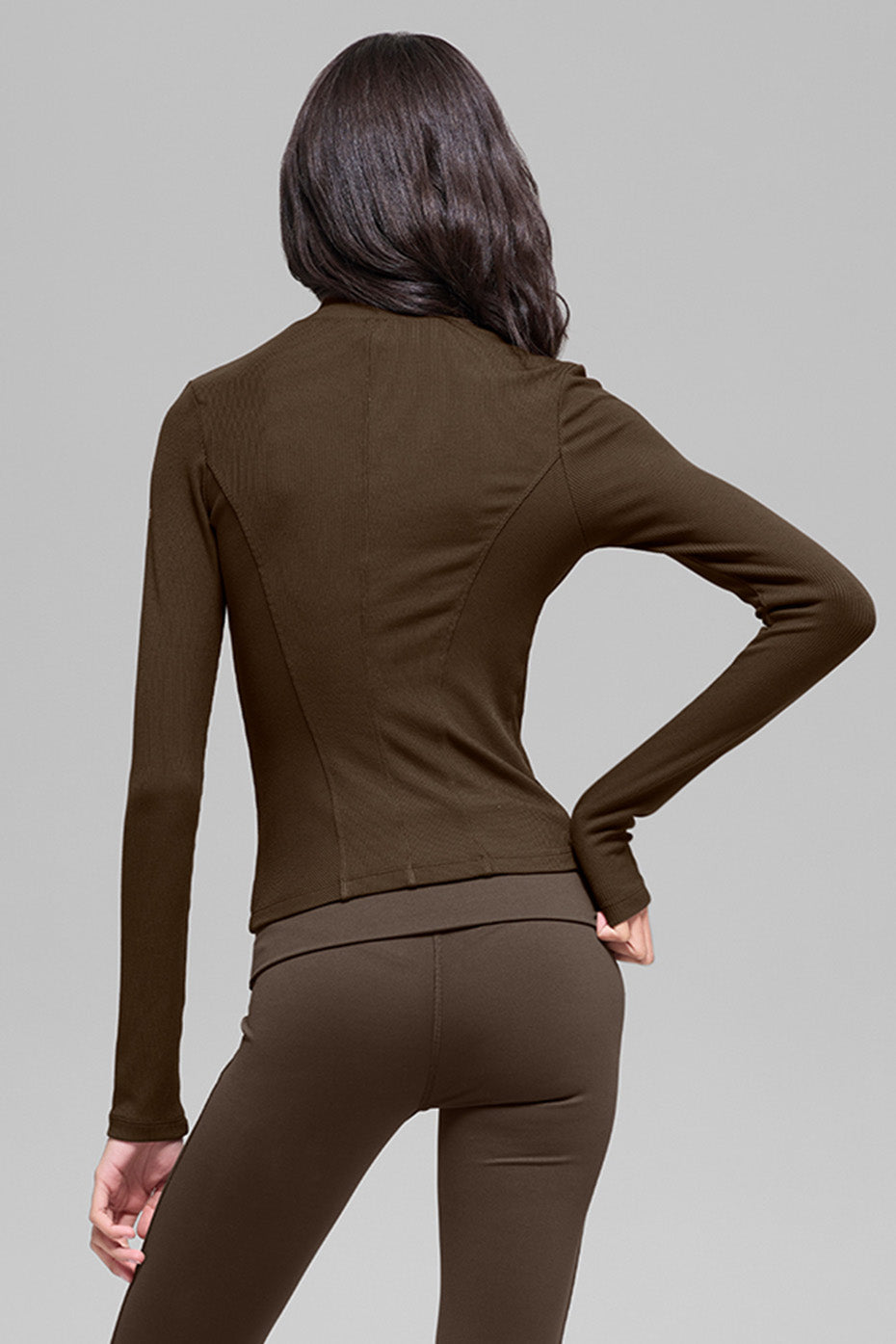 alo Ribbed Mesmerize Mock Neck Long Sleeve - Espresso