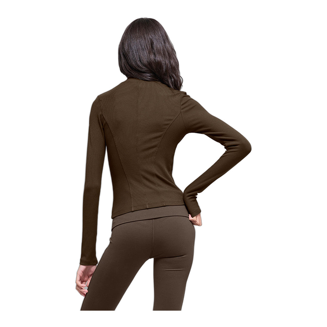 alo Ribbed Mesmerize Mock Neck Long Sleeve - Espresso