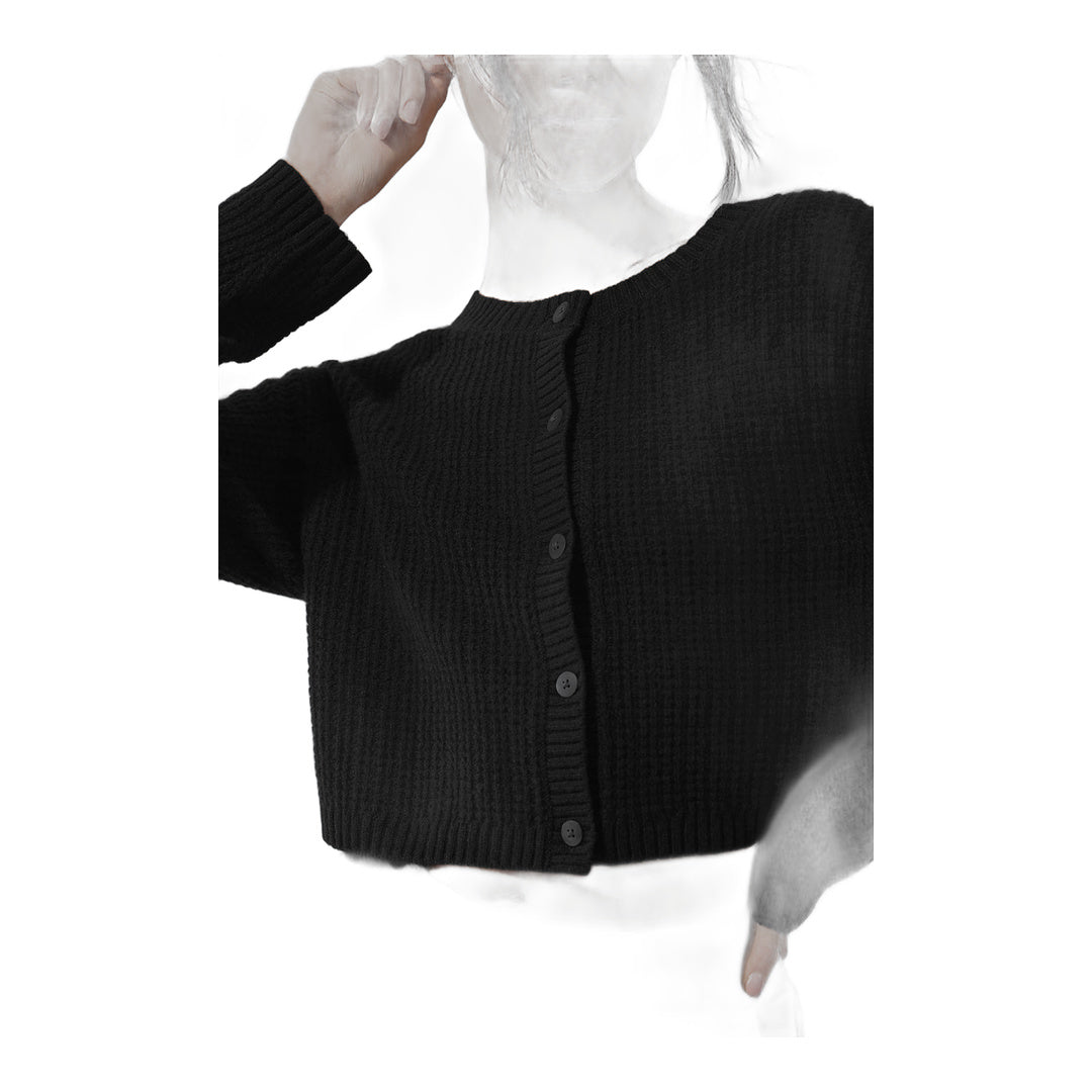 alo Cashmere Plush Waffle Cardigan - Black