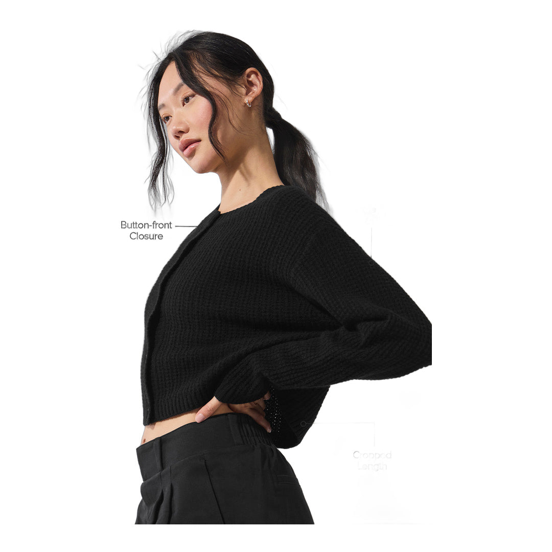 alo Cashmere Plush Waffle Cardigan - Black