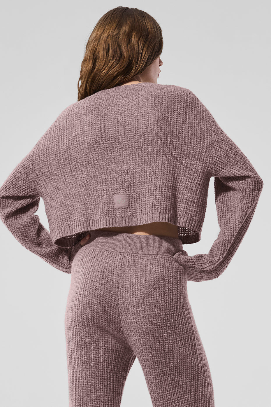 alo Cashmere Plush Waffle Cardigan - Mushroom Heather