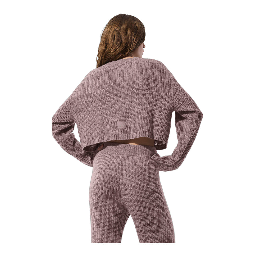 alo Cashmere Plush Waffle Cardigan - Mushroom Heather