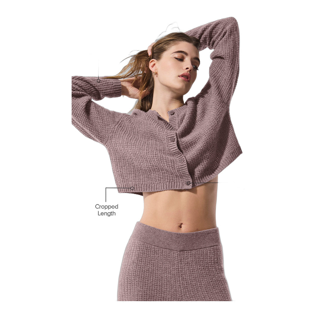 alo Cashmere Plush Waffle Cardigan - Mushroom Heather