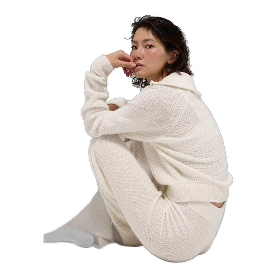 alo Cashmere Plush Waffle 1/4 Zip Pullover - Ivory