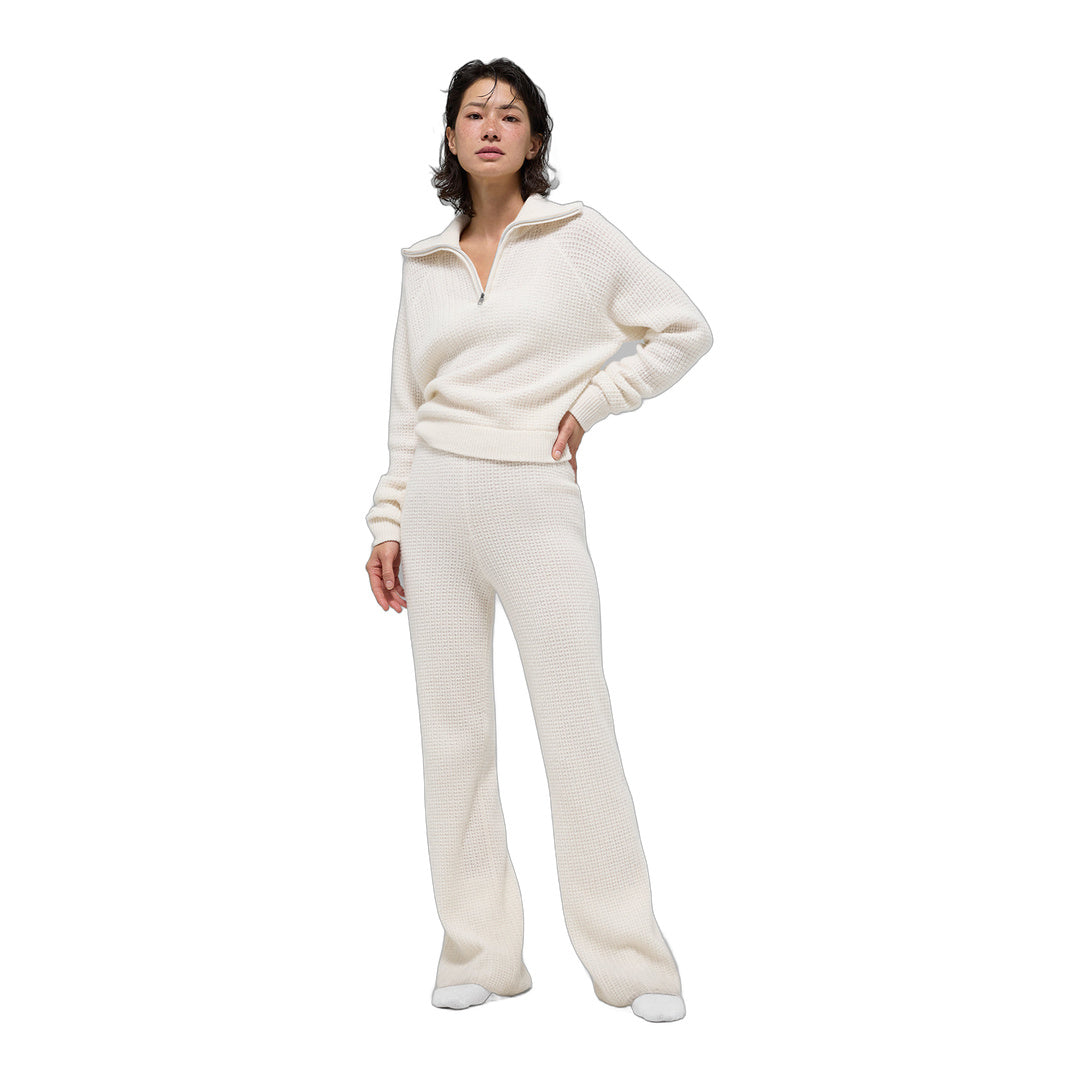 alo Cashmere Plush Waffle 1/4 Zip Pullover - Ivory