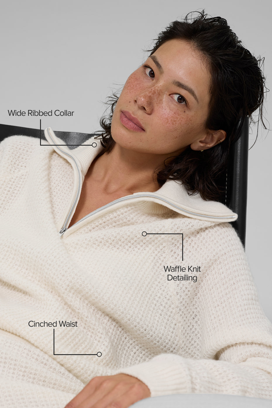 alo Cashmere Plush Waffle 1/4 Zip Pullover - Ivory