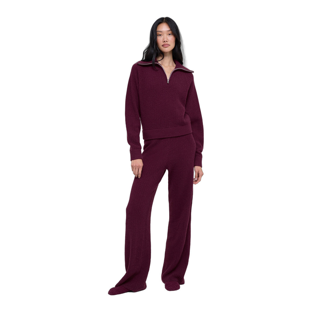 alo Cashmere Plush Waffle 1/4 Zip Pullover - Burgundy