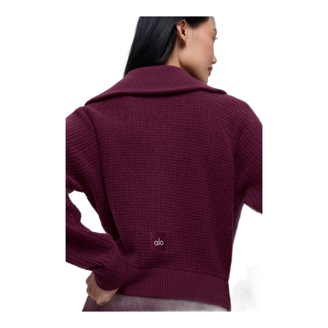 alo Cashmere Plush Waffle 1/4 Zip Pullover - Burgundy