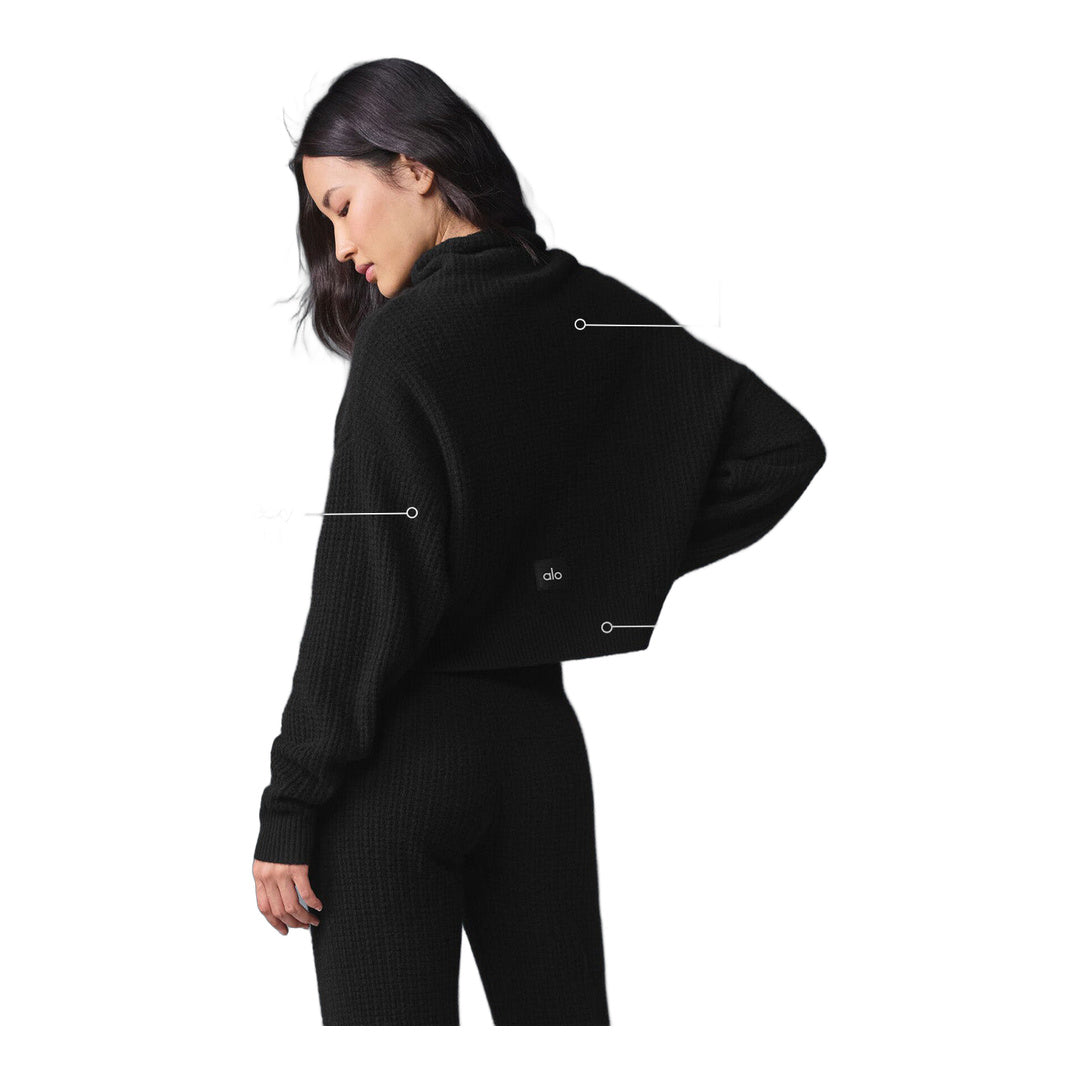 alo Cashmere Plush Waffle Turtleneck Pullover - Black