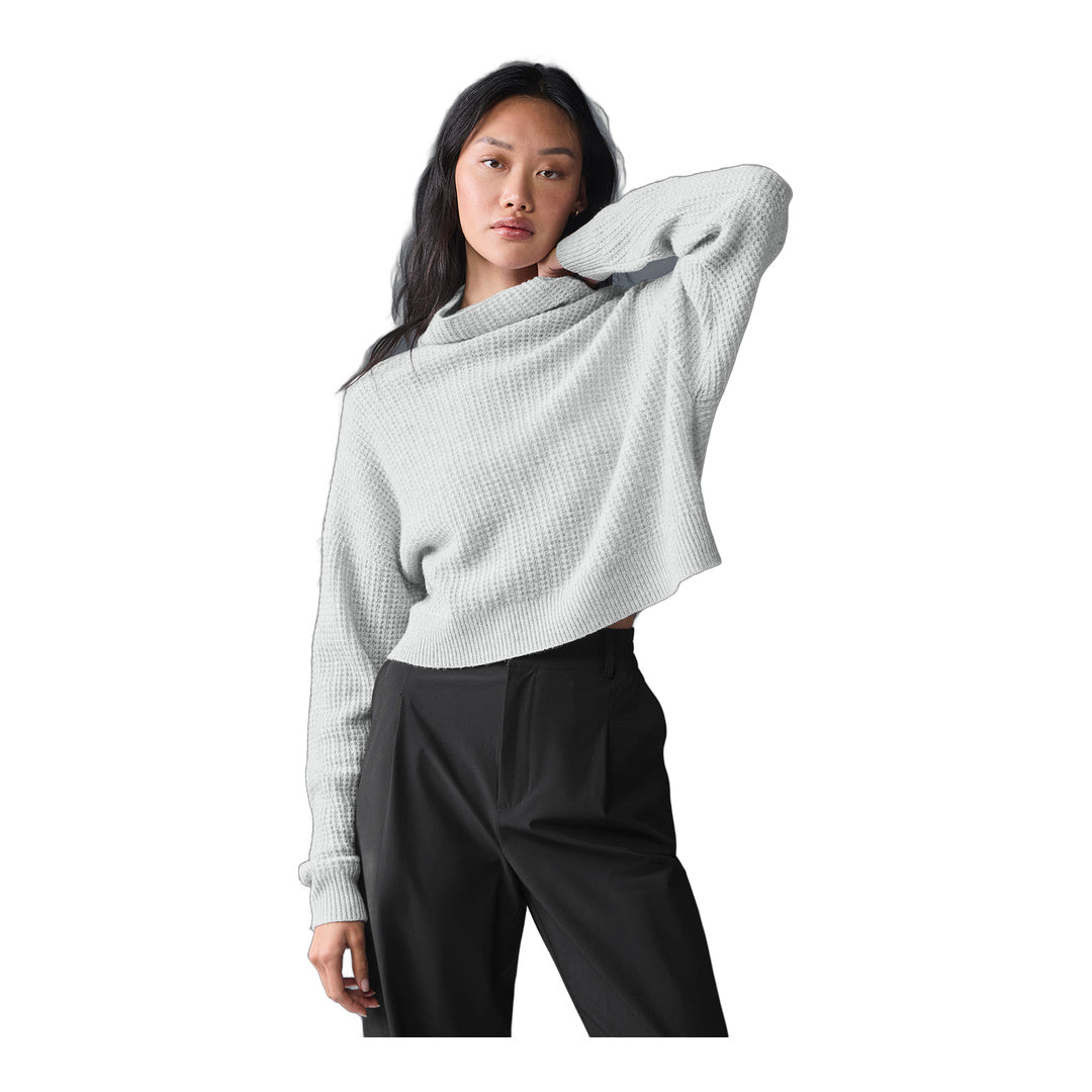 alo Cashmere Plush Waffle Turtleneck Pullover - Athletic Heather Grey