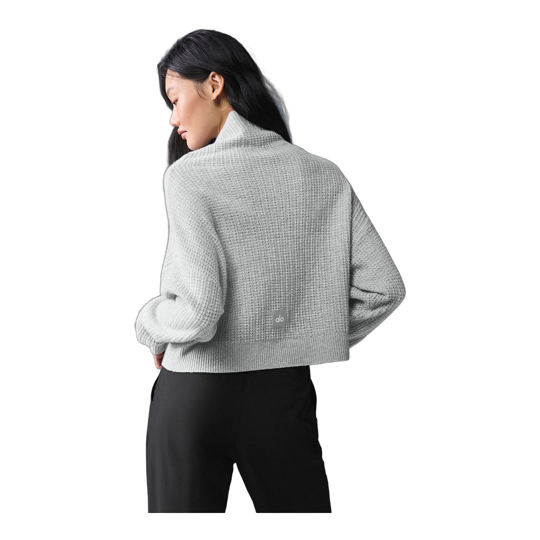 alo Cashmere Plush Waffle Turtleneck Pullover - Athletic Heather Grey