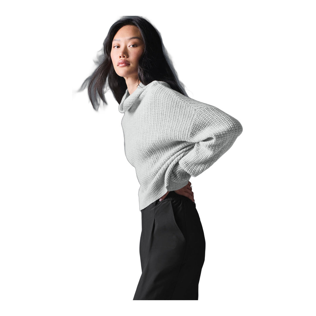 alo Cashmere Plush Waffle Turtleneck Pullover - Athletic Heather Grey