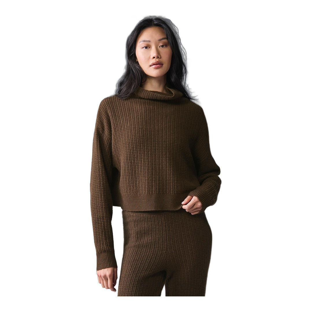 alo Cashmere Plush Waffle Turtleneck Pullover - Espresso